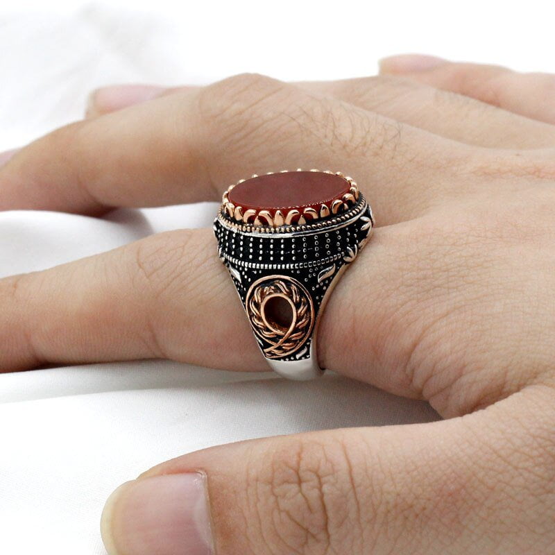 HANDMADE STERLING AGATE TURKISH RING FOR MEN