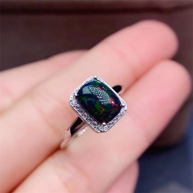 HANDMADE BLACK OPAL SILVER RING FOR WOMEN