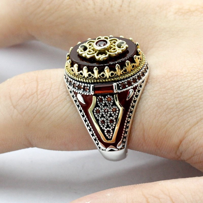 HANDMADE STERLING AGATE TURKISH RING FOR MEN
