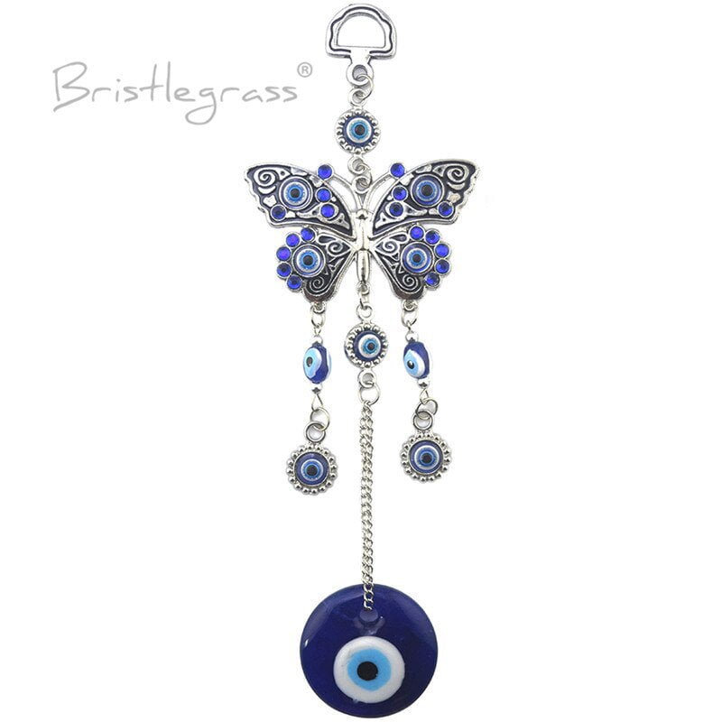 BRISTLEGRASS Turkish Blue Evil Eye Rhinestone Butterfly Wall Hanging