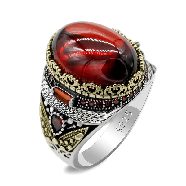 Natural Crimson Zirconia Thai Silver Ring for Women