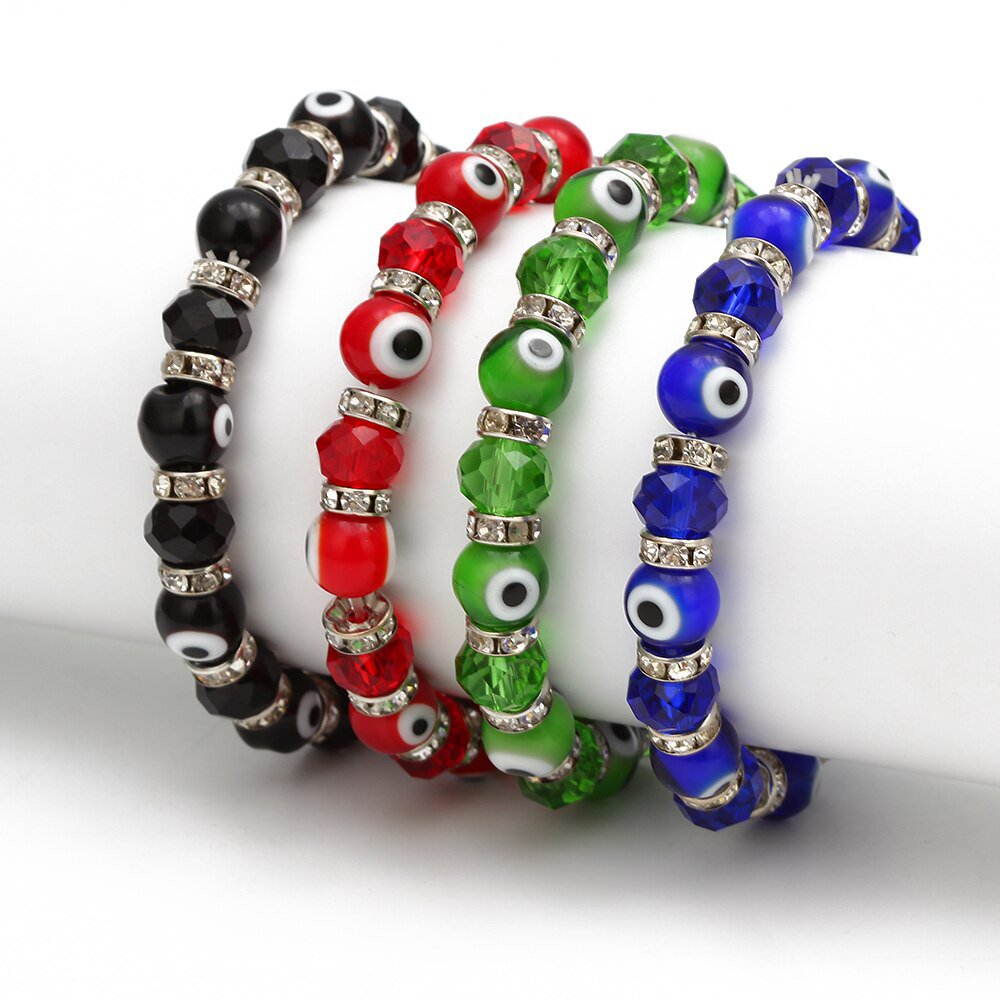 EVIL EYE Glass Bead Strand Bracelet Green Black Red Blue Turkish