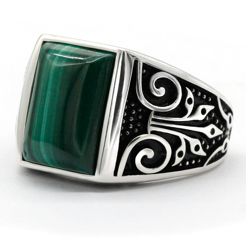 Turkish Malachite Sterling Silver Sunnah Ring for Men