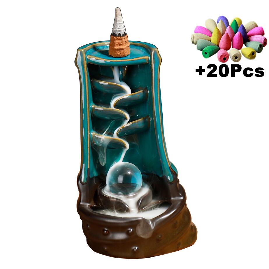 With 10 Cones Free Gift Waterfall Incense Burner Ceramic Incense