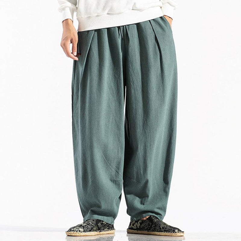 Harem Pants Solid Color Drawstring Mid Rise Pockets Pants for Daily Wear