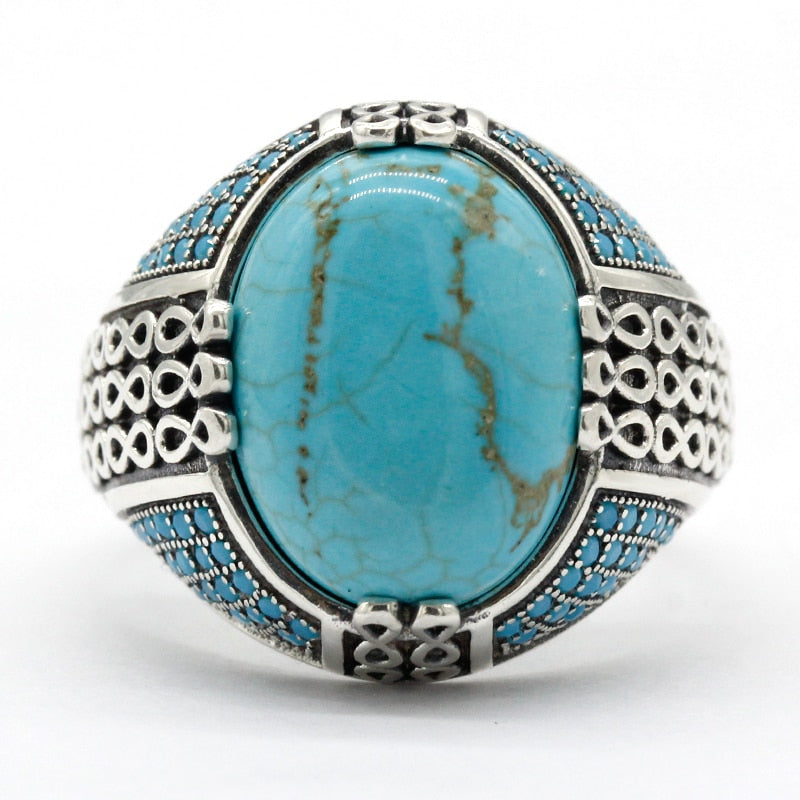 Sterling Turkish Turquoise Chains Ring for Men