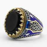 HANDMADE STERLING BLACK AGATE TURKSIH RING FOR MEN