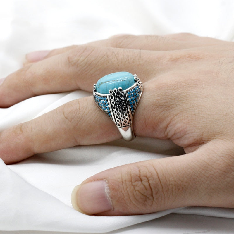 Sterling Turkish Turquoise Chains Ring for Men