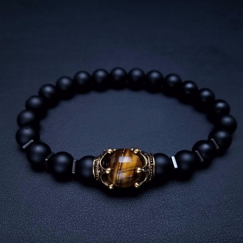 Bracelet Crown Lion Head Bracelet Quality Tiger Eye Stone