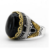 Vintage Turkish Crown Aqeeq Ring for Men