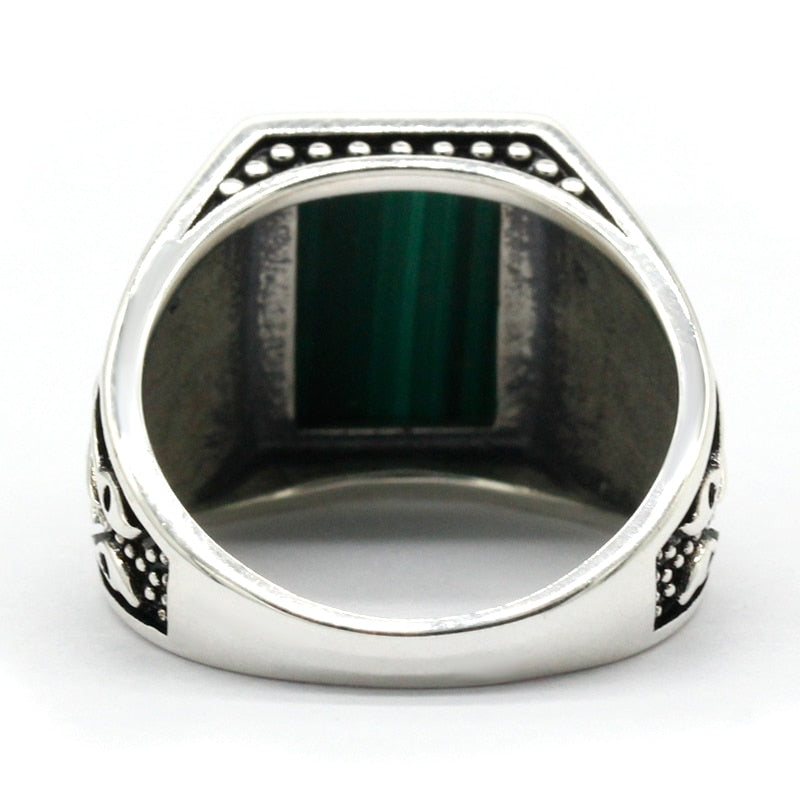 Turkish Malachite Sterling Silver Sunnah Ring for Men