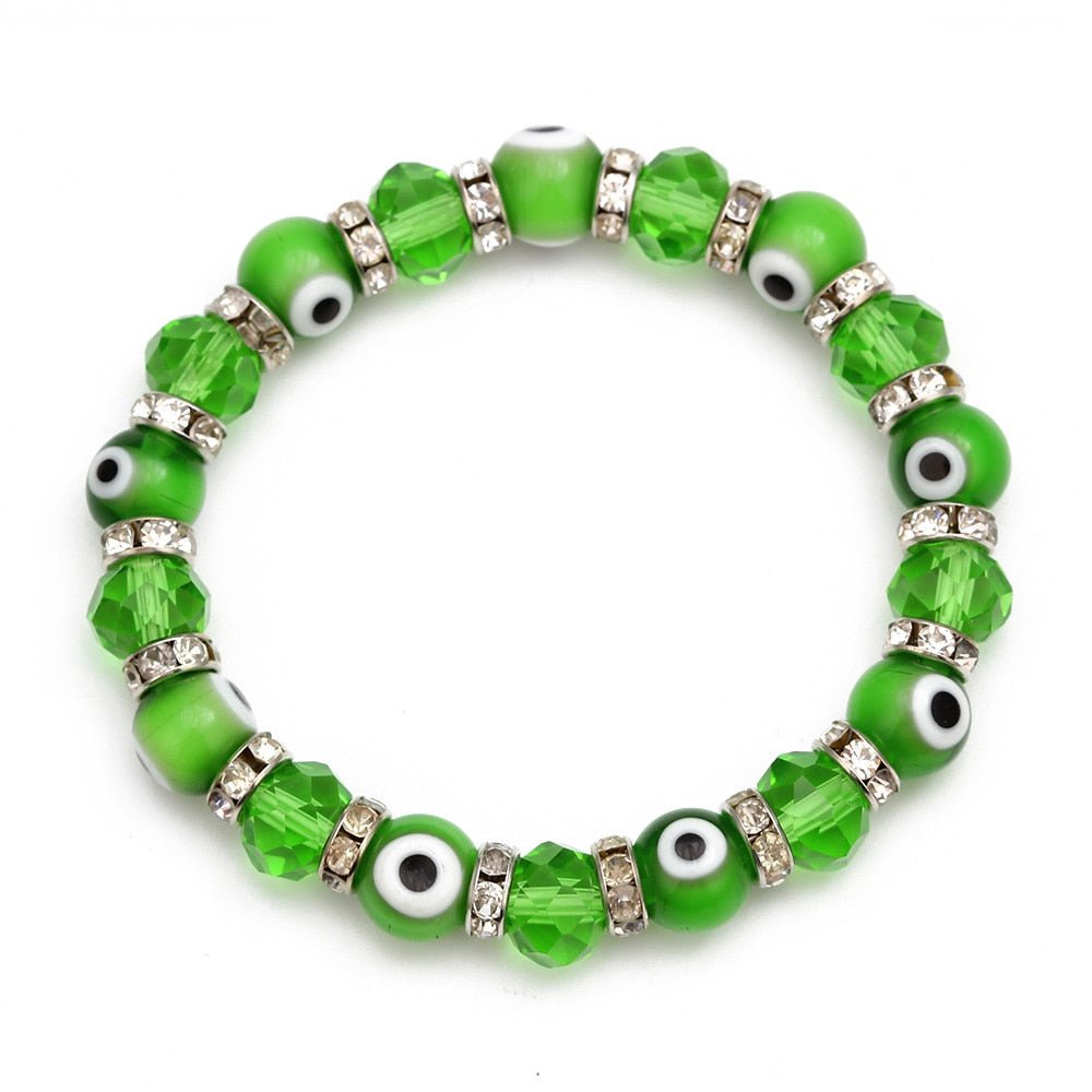 EVIL EYE Glass Bead Strand Bracelet Green Black Red Blue Turkish