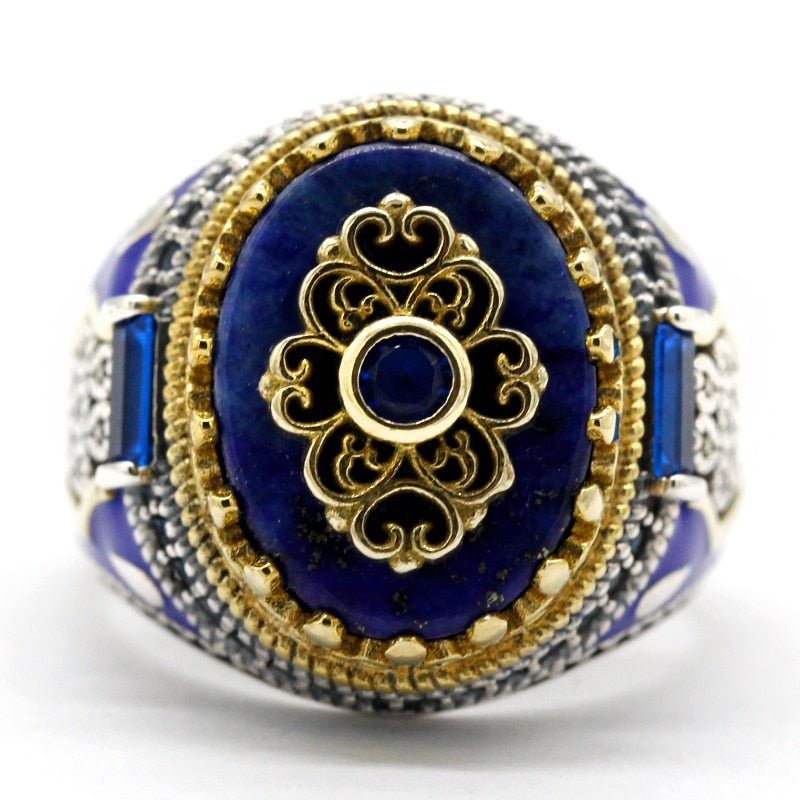 VINTAGE CROWN STERLING SILVER NATURAL LAPIS LAZULI RING FOR MEN