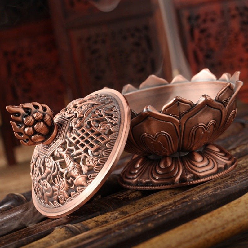 Incense Burner Lotus Flower Alloy Zinc-Copper Dish Incense Holder
