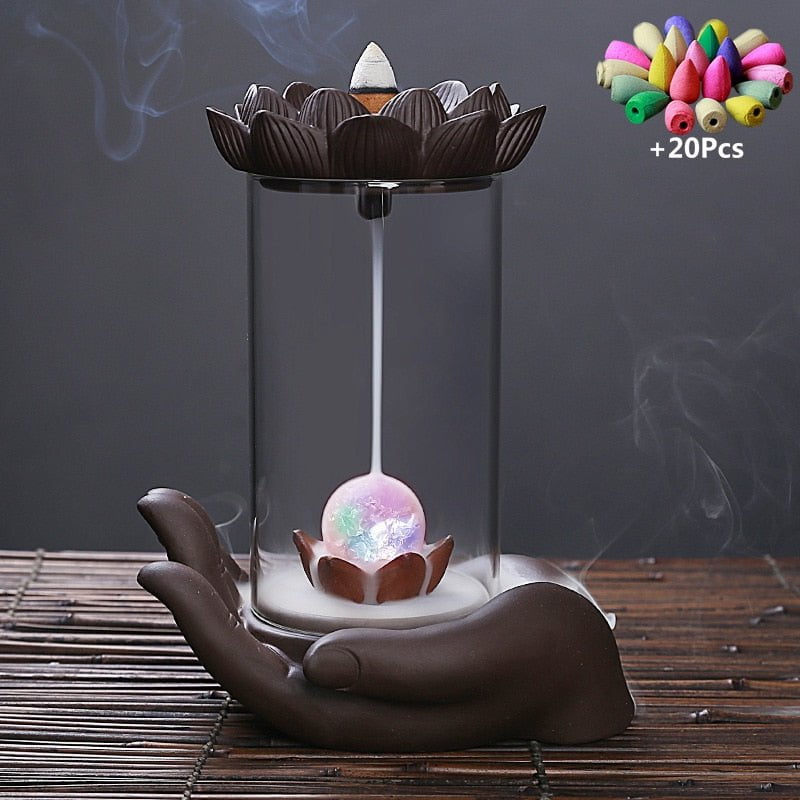 Windproof Backflow Lotus Incense Burner Led Ball