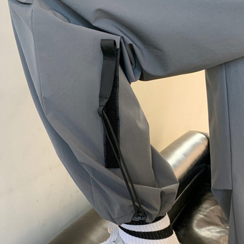 Men Sporty Thin Sweatpants Multi Pockets Ankle Tied Long Pants Loose Trousers