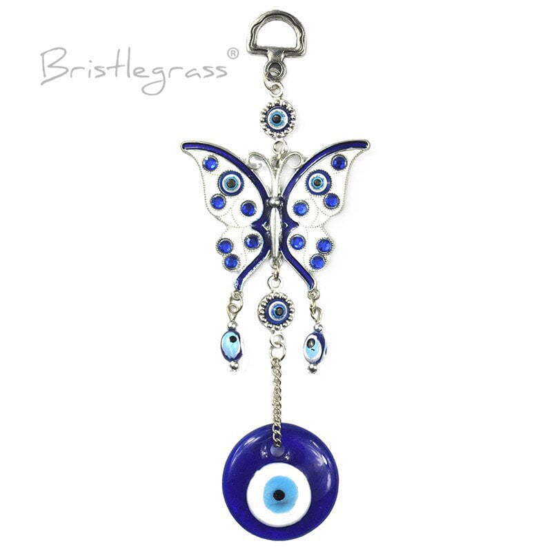 BRISTLEGRASS Turkish Blue Evil Eye Rhinestone Butterfly Wall Hanging