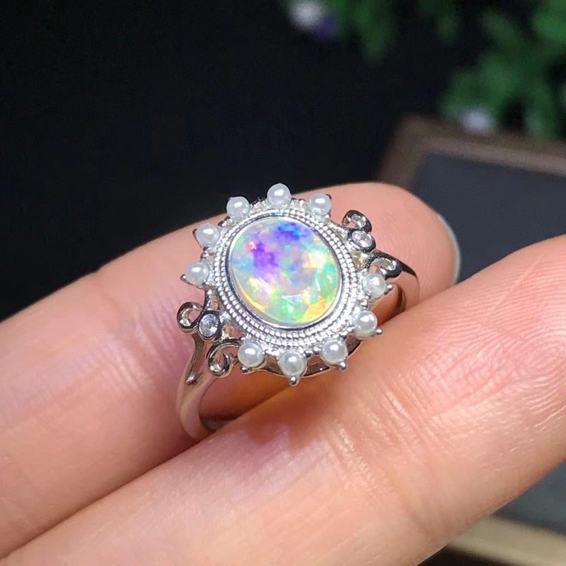PLATINUM PLATED OPAL GEMSTONE RING FOR WOMEN