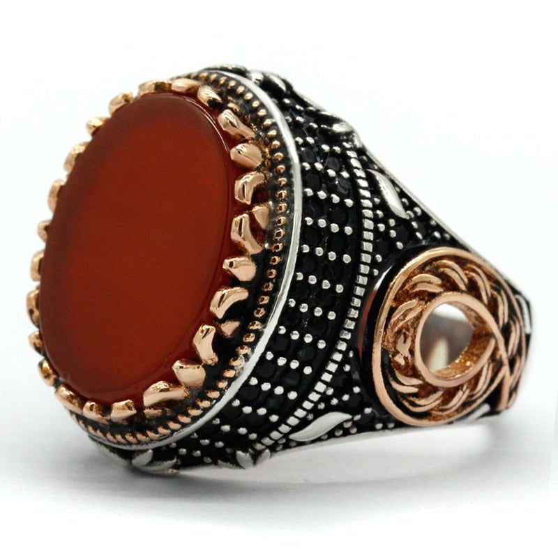 HANDMADE STERLING AGATE TURKISH RING FOR MEN