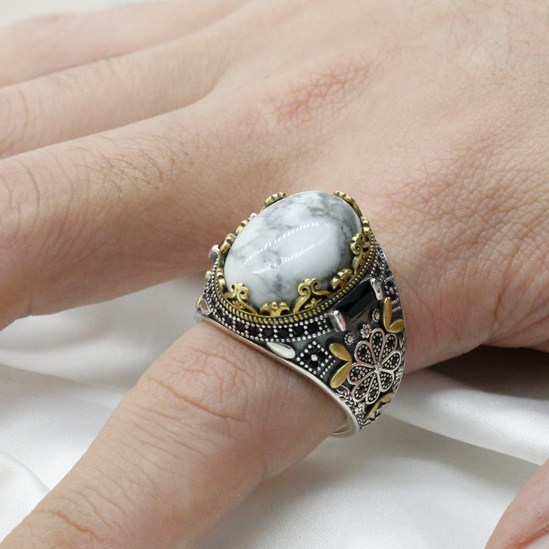 Natural White Turquoise Ring for Women
