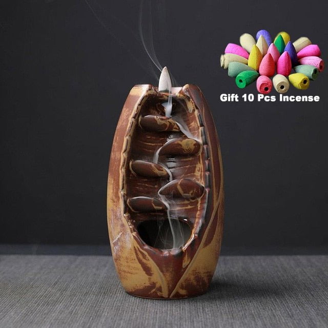 With 10 Cones Free Gift Waterfall Incense Burner Ceramic Incense