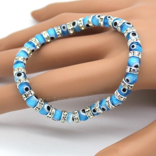 Evil Eye Bracelets, Composed of Eye Glass Beads and 6 Mm Diamante ,6 Color
