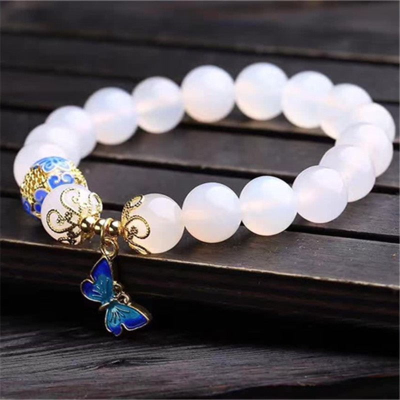 High Quantity 10mm Beads White Agates Natural Stone Bracelet Women