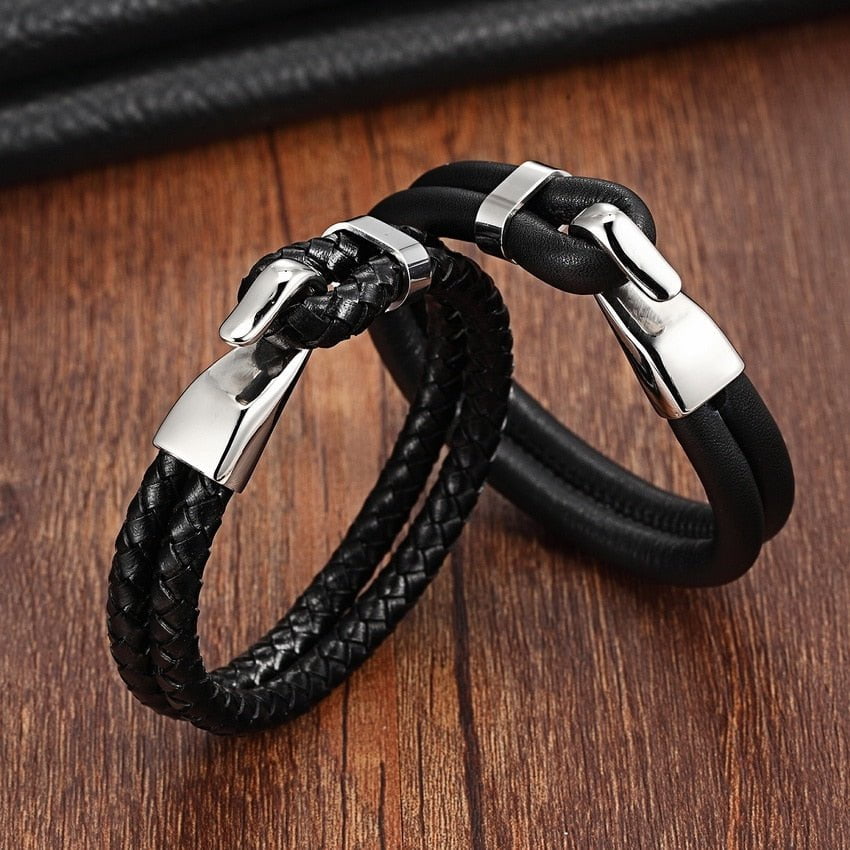 Genuine Leather Stainless Steel Bracelet