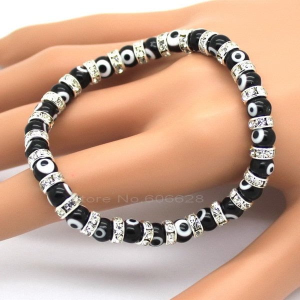 Evil Eye Bracelets, Composed of Eye Glass Beads and 6 Mm Diamante ,6 Color