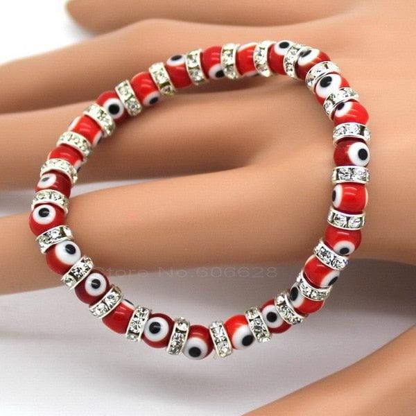 Evil Eye Bracelets, Composed of Eye Glass Beads and 6 Mm Diamante ,6 Color