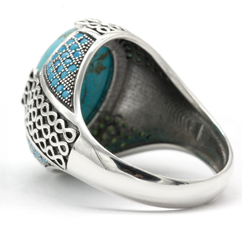 Sterling Turkish Turquoise Chains Ring for Men