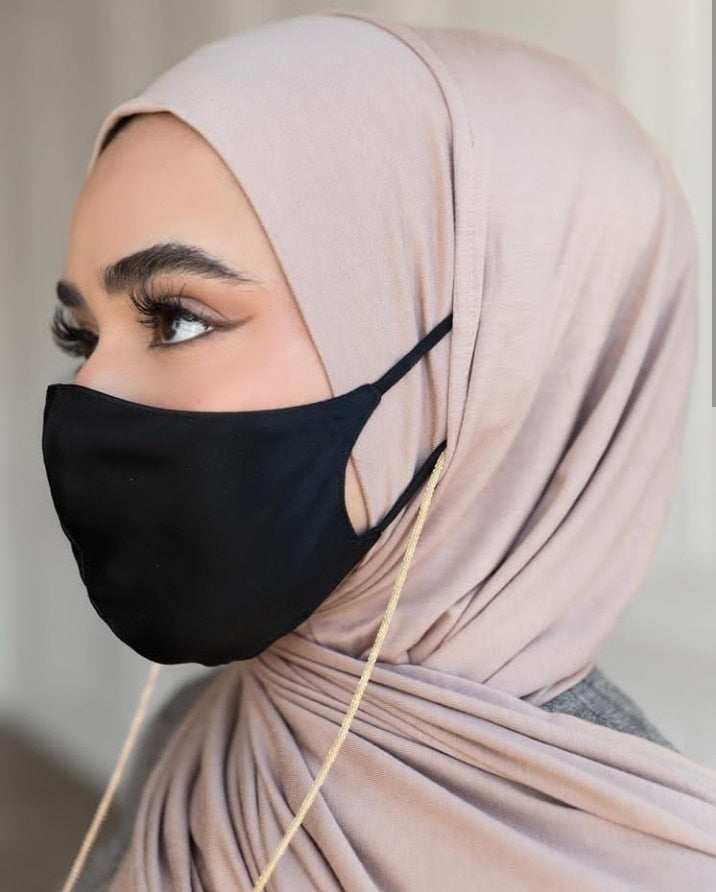 Ear Hole For a Masks or Head Phones Pin Less Instant Premium Cotton Jersey Hijab