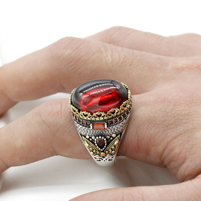 Natural Crimson Zirconia Thai Silver Ring for Women