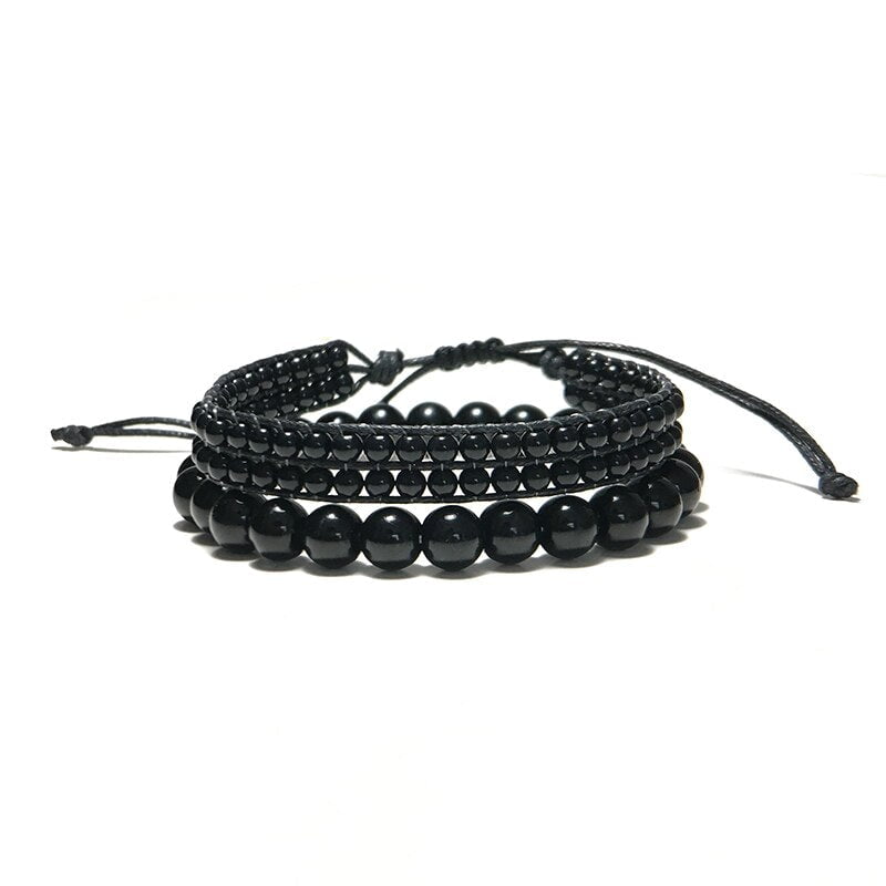 Fashion Black Obsidian Bracelet Adjustable Braided String Bracket