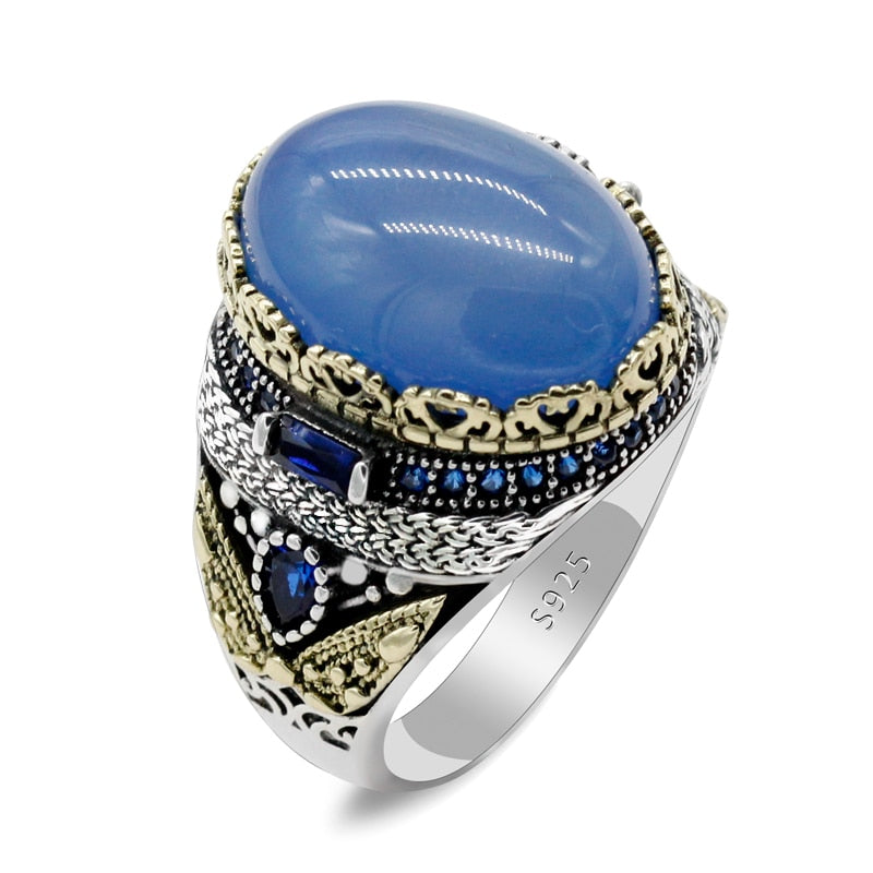 Vintage Turkish Crown Aqeeq Ring for Men