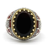 HANDMADE STERLING BLACK AGATE TURKSIH RING FOR MEN