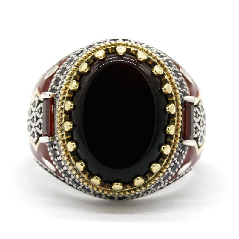 HANDMADE STERLING BLACK AGATE TURKSIH RING FOR MEN