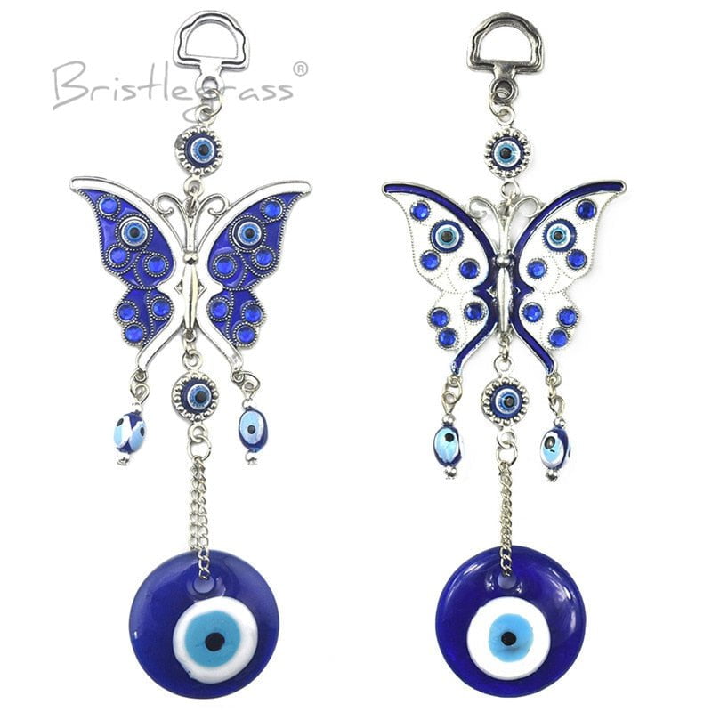 BRISTLEGRASS Turkish Blue Evil Eye Rhinestone Butterfly Wall Hanging
