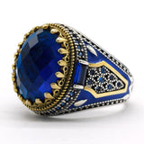 Turkish Silver Ocean Blue Zirconia Ring For Men