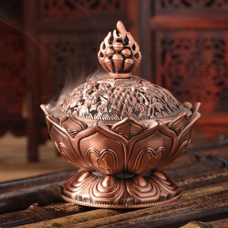 Incense Burner Lotus Flower Alloy Zinc-Copper Dish Incense Holder