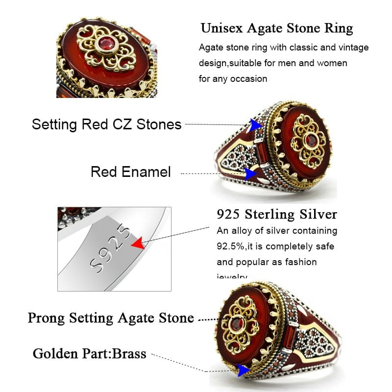 HANDMADE STERLING AGATE TURKISH RING FOR MEN