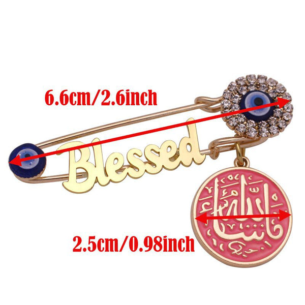 Gold Allah Charm Muslim Baby Pin, Nazar Safety Pin, Name Pin with Allah  Pendant in Pink or Blue for a Girl or a Boy, Large size