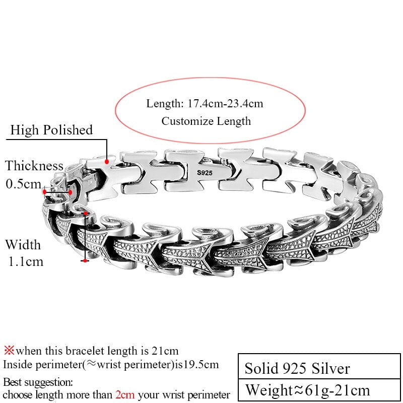 Men's Bracelet Solid 925 Sterling Silver High Polished