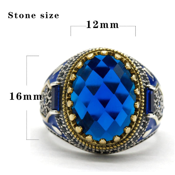 Turkish Silver Ocean Blue Zirconia Ring For Men