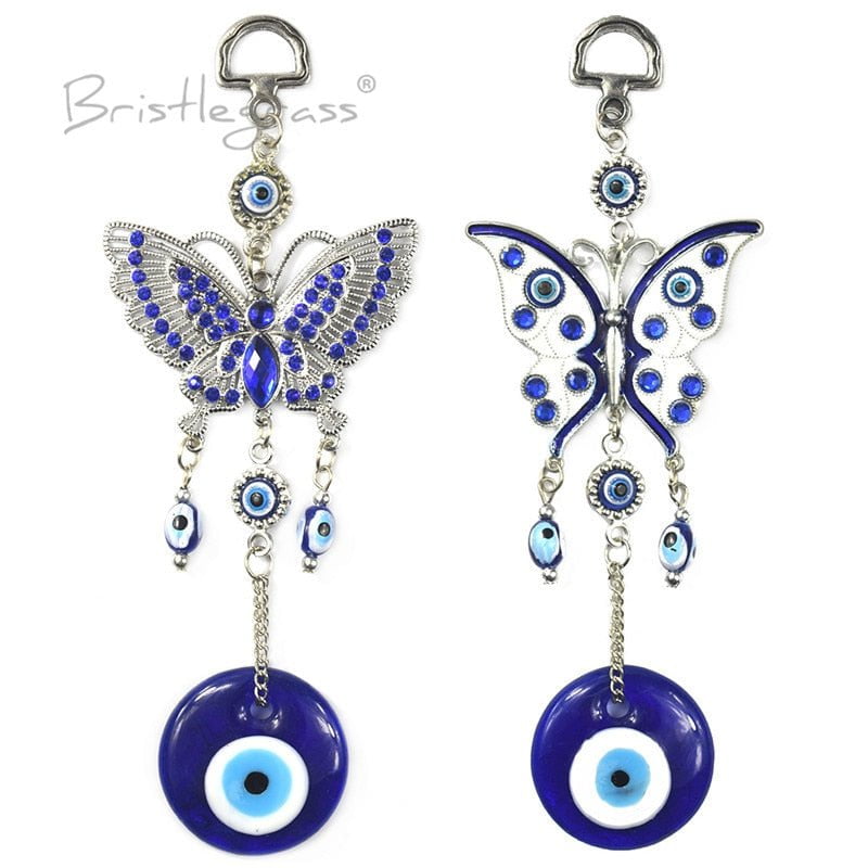 BRISTLEGRASS Turkish Blue Evil Eye Rhinestone Butterfly Wall Hanging