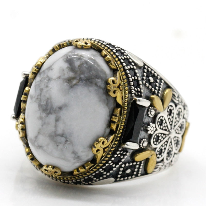 Natural White Turquoise Ring for Women