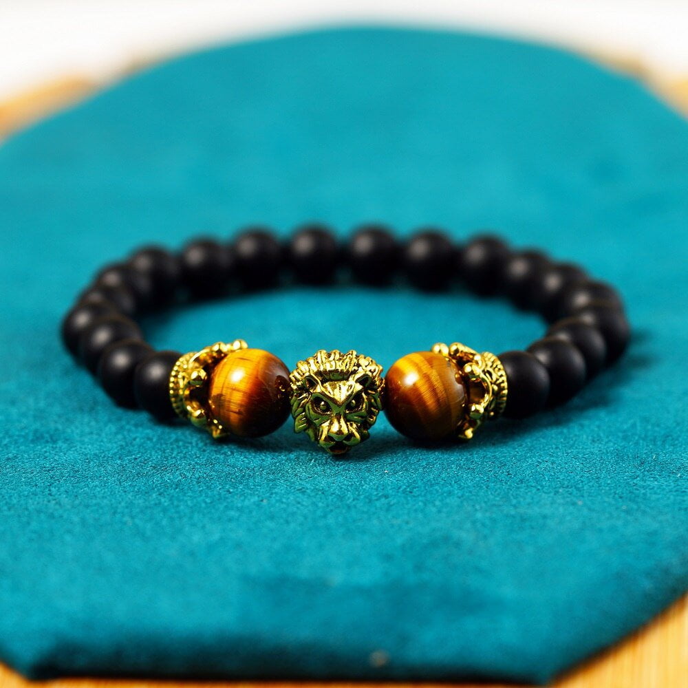 Bracelet Crown Lion Head Bracelet Quality Tiger Eye Stone