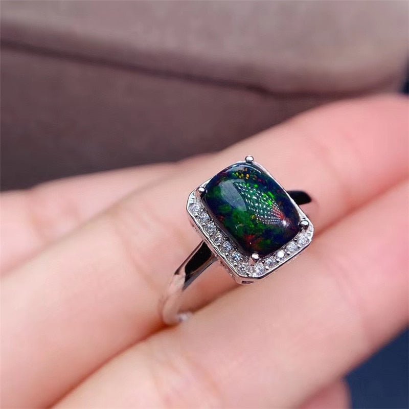 HANDMADE BLACK OPAL SILVER RING FOR WOMEN