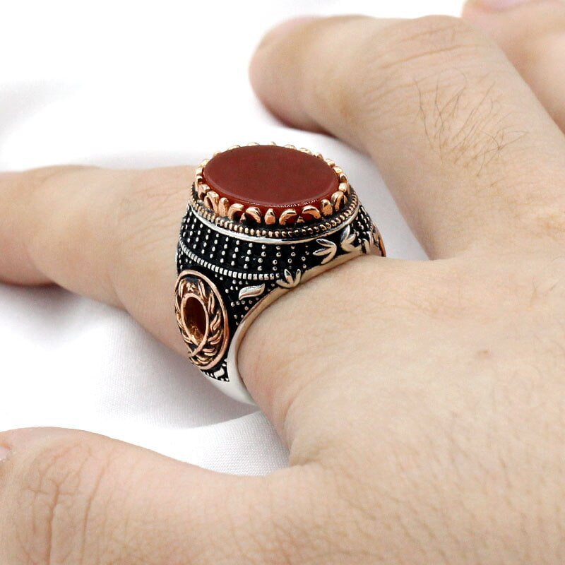 HANDMADE STERLING AGATE TURKISH RING FOR MEN