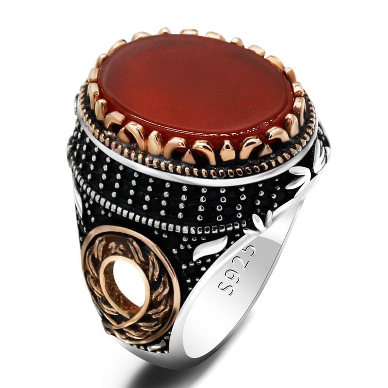HANDMADE STERLING AGATE TURKISH RING FOR MEN